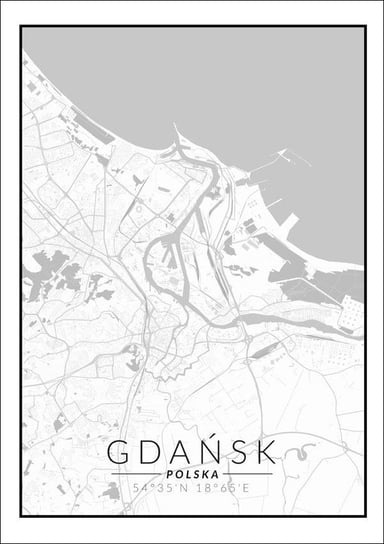 Plakat, Gdańsk mapa czarno biała, 61x91,5 cm reinders