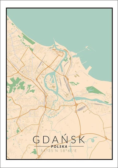 Plakat, Gdańsk mapa kolorowa, 30x40 cm reinders