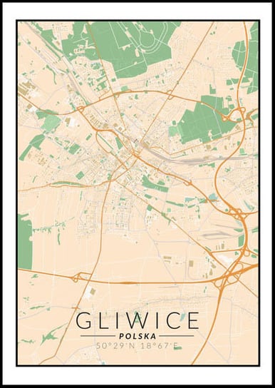 Plakat, Gliwice, Polska mapa kolorowa, 30x40 cm reinders