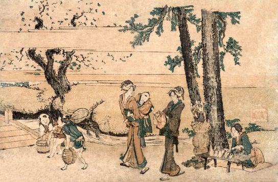 Plakat, Hokusai, Group of Figures near a Brook, 100x70 cm reinders