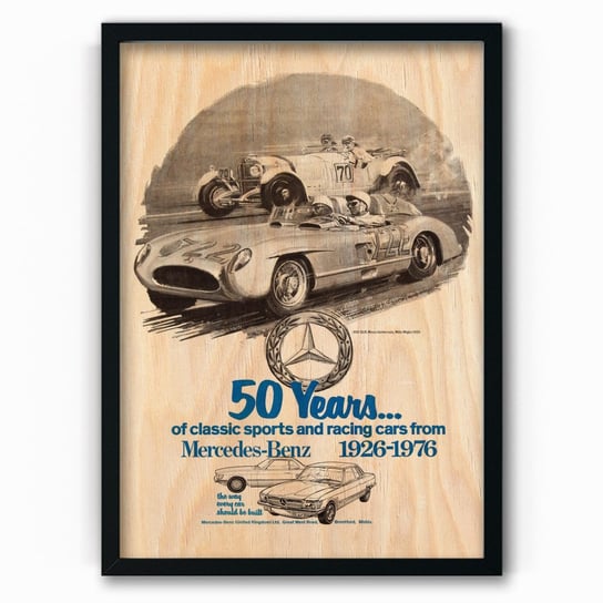 Plakat IKKUNASHOP, Plakat na drewnie 50 Years MERC 40x60 Czarna ramka IkkunaShop