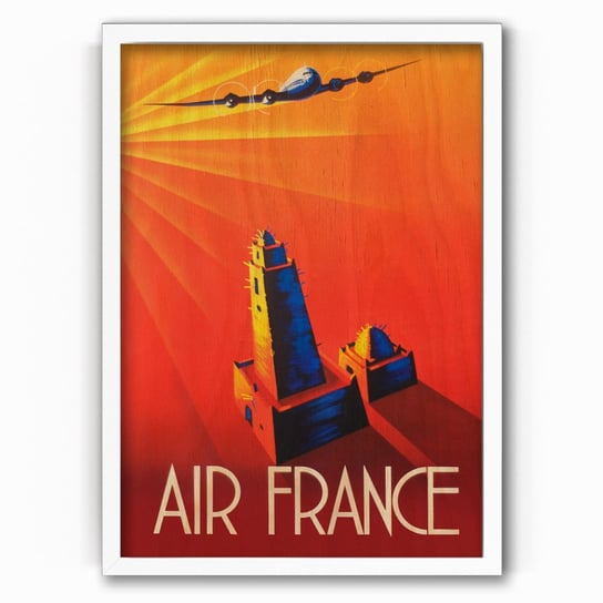 Plakat IKKUNASHOP, Plakat na drewnie Air France 30x40 Biała ramka IkkunaShop