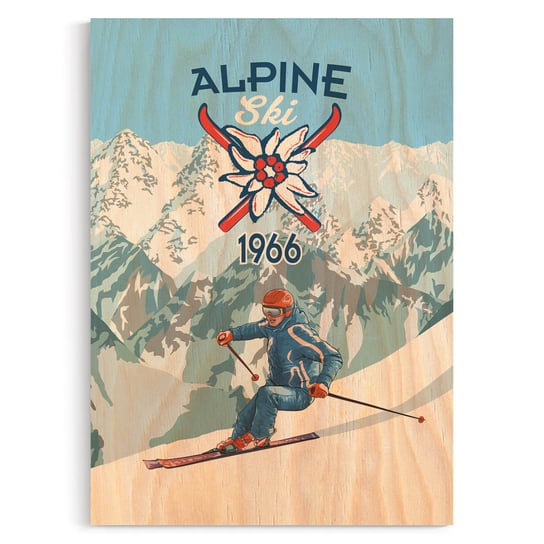 Plakat IKKUNASHOP, Plakat na drewnie Alpine Ski 1966 30x40 IkkunaShop