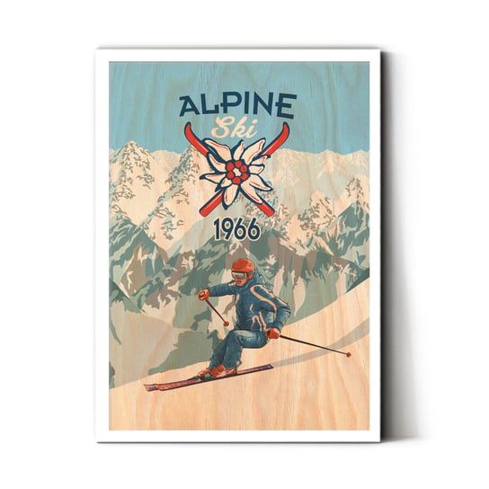 Plakat IKKUNASHOP, Plakat na drewnie Alpine Ski 1966 30x40 Biała ramka IkkunaShop
