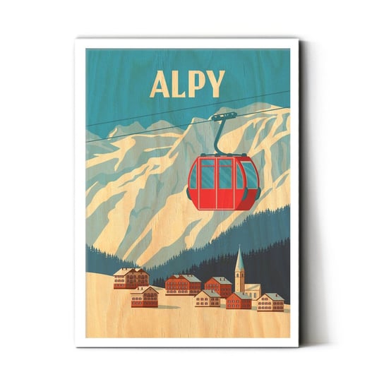 Plakat IKKUNASHOP, Plakat na drewnie Alpy 40x60 Biała ramka IkkunaShop