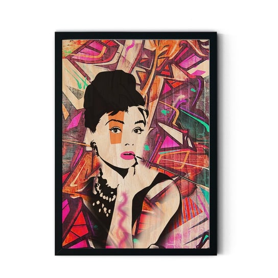 Plakat IKKUNASHOP, Plakat na drewnie Audrey Colourful 40x60 Czarna ramka IkkunaShop