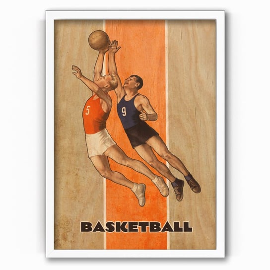 Plakat IKKUNASHOP, Plakat na drewnie Basketball 20x30 Biała ramka IkkunaShop