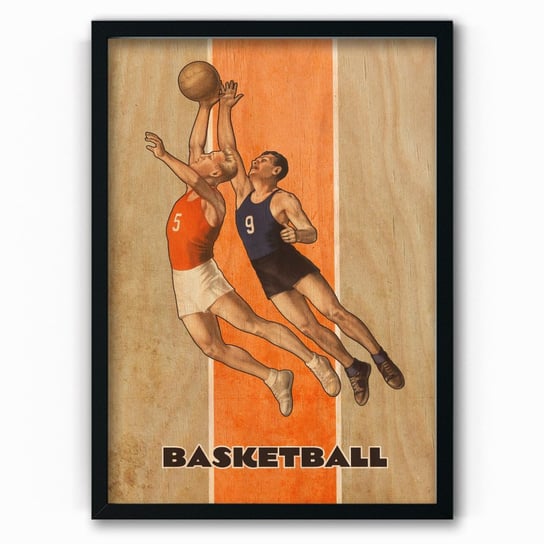 Plakat IKKUNASHOP, Plakat na drewnie Basketball 30x40 Czarna ramka IkkunaShop