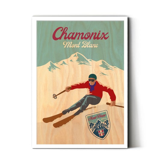 Plakat IKKUNASHOP, Plakat na drewnie Chamonix Mont Blanc 40x60 Biała ramka IkkunaShop