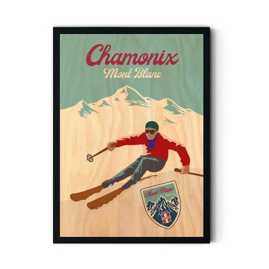 Plakat IKKUNASHOP, Plakat na drewnie Chamonix Mont Blanc 40x60 Czarna ramka IkkunaShop