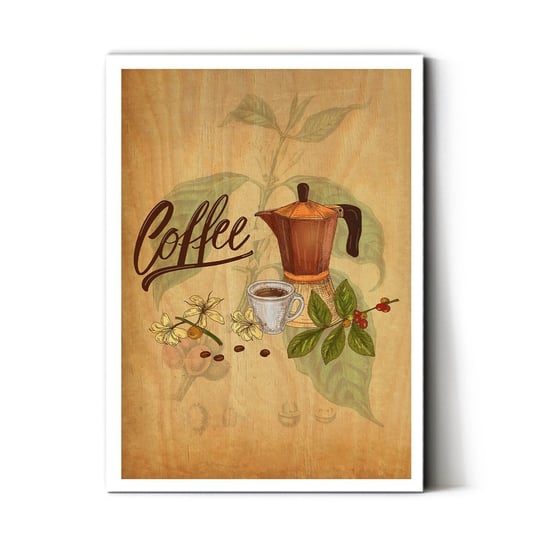Plakat IKKUNASHOP, Plakat na drewnie Coffee 30x40 Biała ramka IkkunaShop