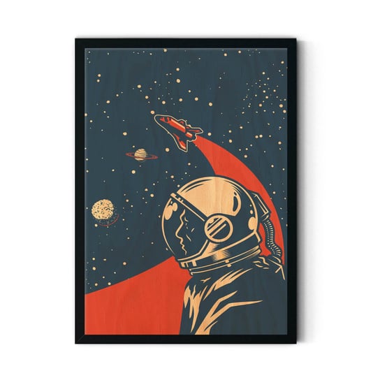 Plakat IKKUNASHOP, Plakat na drewnie Cosmonaut in Space 20x30 Czarna ramka IkkunaShop