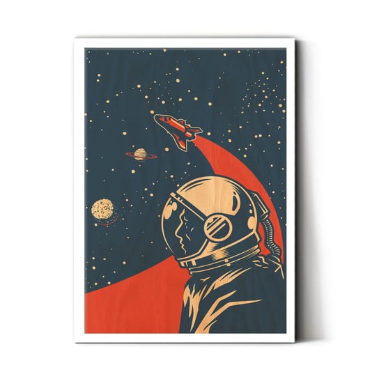 Plakat IKKUNASHOP, Plakat na drewnie Cosmonaut in Space 40x60 Biała ramka IkkunaShop