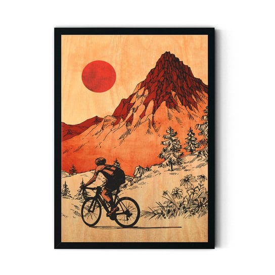 Plakat IKKUNASHOP, Plakat na drewnie Cyklista 20x30 Czarna ramka IkkunaShop