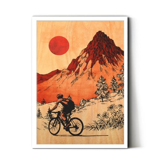 Plakat IKKUNASHOP, Plakat na drewnie Cyklista 30x40 Biała ramka IkkunaShop