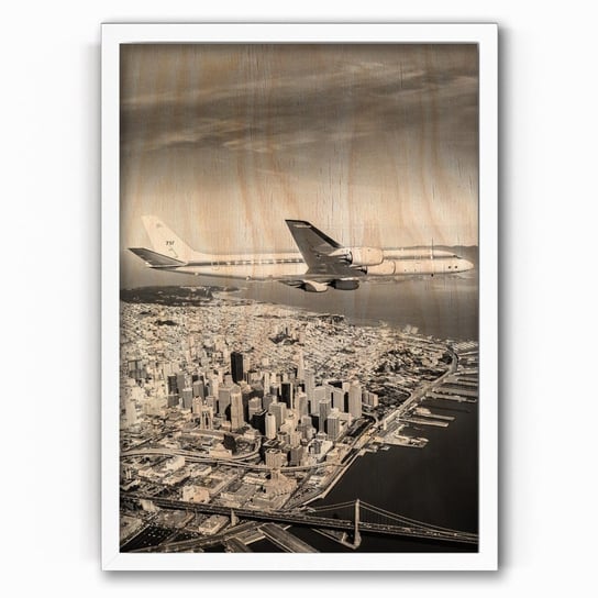 Plakat IKKUNASHOP, Plakat na drewnie DC8 NASA 717 in flight over San Francisco 29 May 1991 Original from NASA 20x30 Biała ramka IkkunaShop