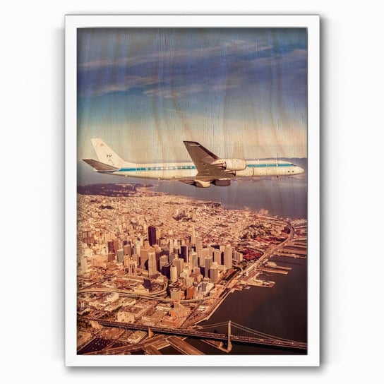 Plakat IKKUNASHOP, Plakat na drewnie DC8 NASA 717 in flight over San Francisco 29 May 1991 Original from NASA 30x40 Biała ramka IkkunaShop