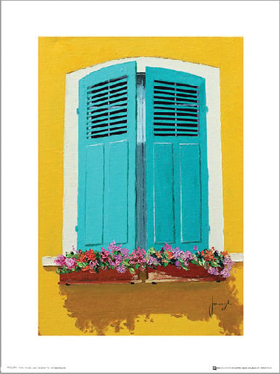 Plakat, Jean-Marc Janiaczyk Blue Shutters Flowerbox, 30x40 cm Inna marka