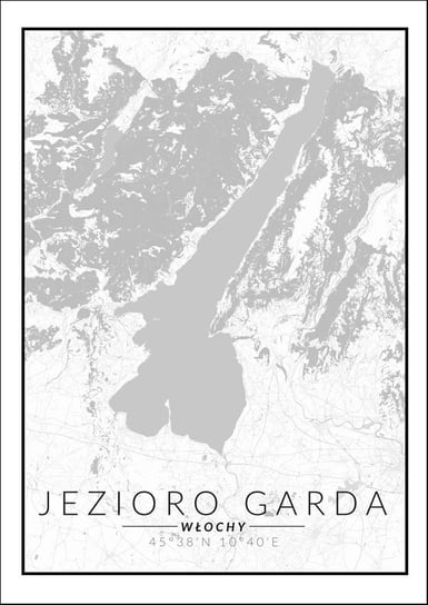 Plakat, Jezioro Garda, Włochy mapa czarno biała, 60x80 cm reinders