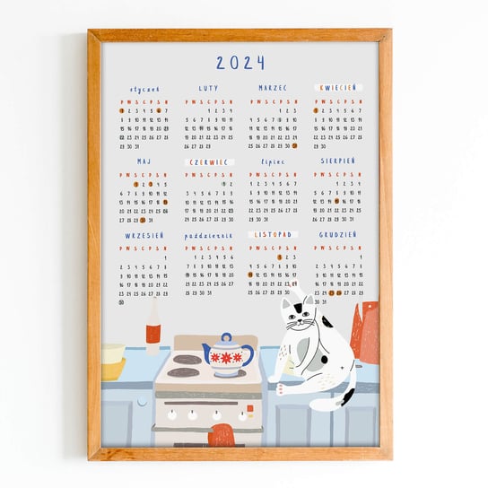 Plakat kalendarz z kotem na blacie A3 Plakat kalendarz z kotem na blacie A4 Cardie