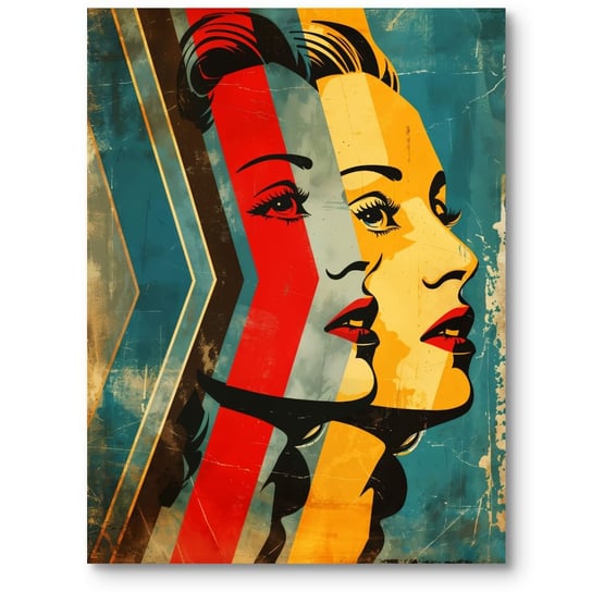 Plakat kobiecy portret pop art do salonu żółto-czerwony 70x100 cm MieszkoMieszko