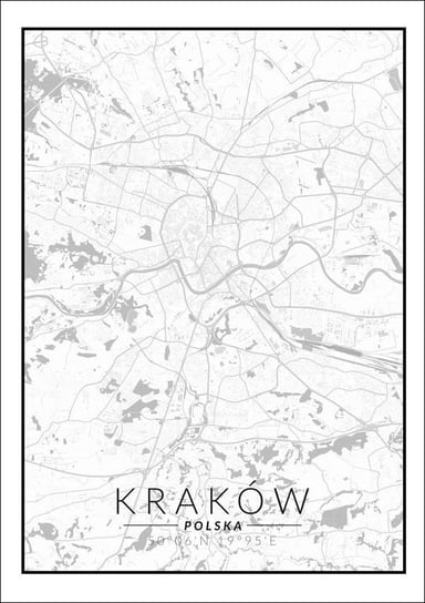 Plakat, Kraków mapa czarno biała, 20x30 cm reinders