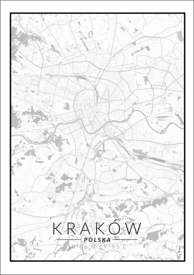 Plakat, Kraków mapa czarno biała, 21x29,7 cm reinders