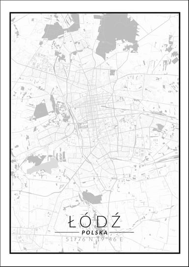 Plakat, Łódź mapa czarno biała, 21x29,7 cm reinders