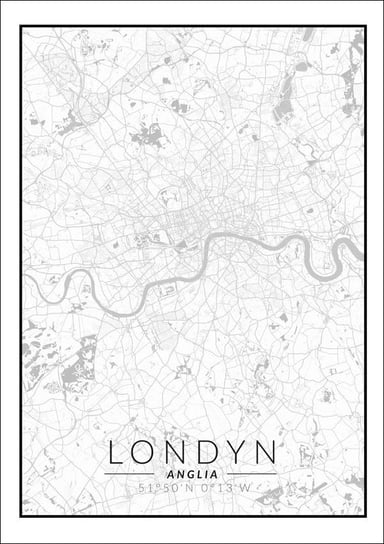 Plakat, Londyn mapa czarno biała, 50x70 cm reinders