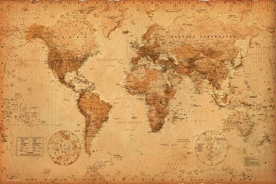 Plakat, Mapa Świata w starym stylu, 91,5x61 cm Inny producent
