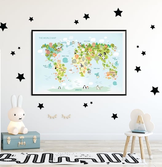 Plakat Mapa świata ze zwierzętami format A2 Wallie Studio Dekoracji