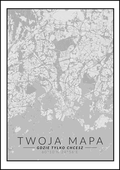 Plakat, Mapa Twojego miasta czarno biała, 30x40 cm reinders