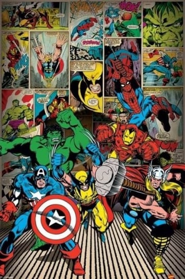 Plakat Marvel Here Come The Heroes Kapitan Ameryka Iron Man plakaty na ścianę 61x91,5 cm Marvel
