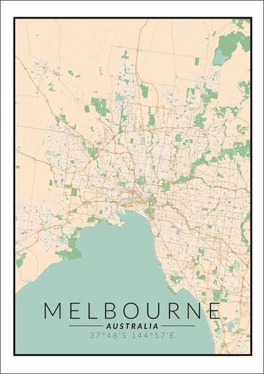 Plakat, Melbourne mapa kolorowa, 50x70 cm reinders