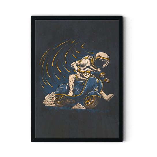 Plakat na drewnie Astronaut riding vespa 20x30 Czarna ramka / IkkunaShop IkkunaShop
