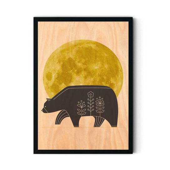 Plakat na drewnie Bear and Moon 30x40 Czarna ramka / IkkunaShop IkkunaShop