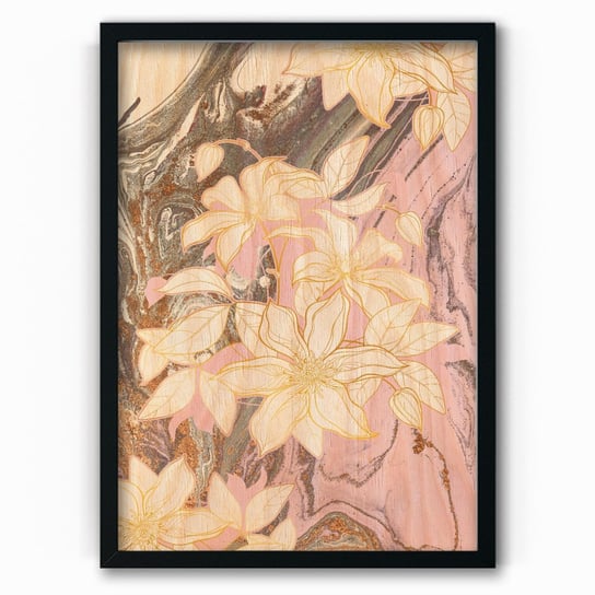 Plakat na drewnie Beige Marble Flowers 30x40 Czarna ramka / IkkunaShop IkkunaShop