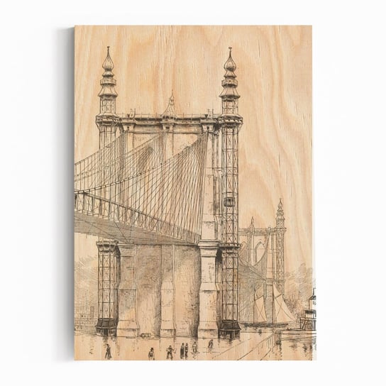 Plakat na drewnie Brooklyn Bridge towers 1886 by Frank Leslie 20x30 / IkkunaShop IkkunaShop