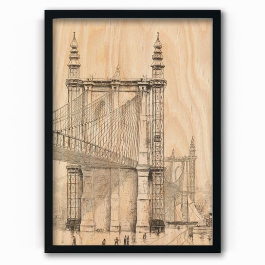 Plakat na drewnie Brooklyn Bridge towers 1886 by Frank Leslie 30x40 Czarna ramka / IkkunaShop IkkunaShop