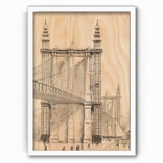 Plakat na drewnie Brooklyn Bridge towers 1886 by Frank Leslie 40x60 Biala ramka / IkkunaShop IkkunaShop