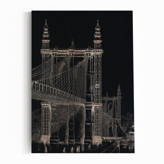 Plakat na drewnie Brooklyn Bridge towers 1886 by Frank Leslie BW 20x30 / IkkunaShop IkkunaShop