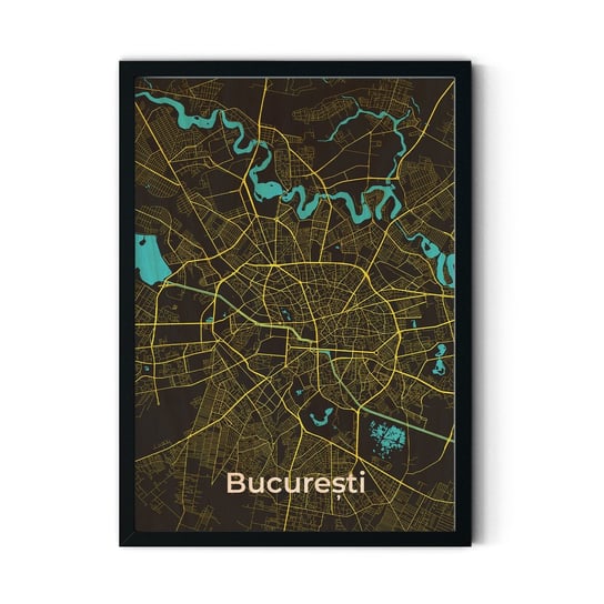 Plakat na drewnie Bucuresti 40x60 Czarna ramka / IkkunaShop IkkunaShop
