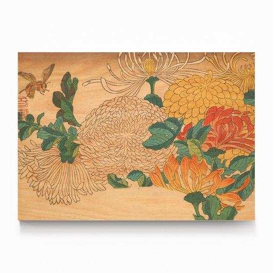 Plakat na drewnie Chrysanthemums in Fan-shaped Design Utagawa Hiroshige 20x30 / IkkunaShop IkkunaShop