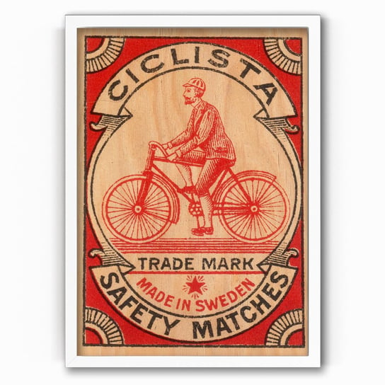 Plakat na drewnie Ciclista Safety Matches 30x40 Biala ramka / IkkunaShop IkkunaShop