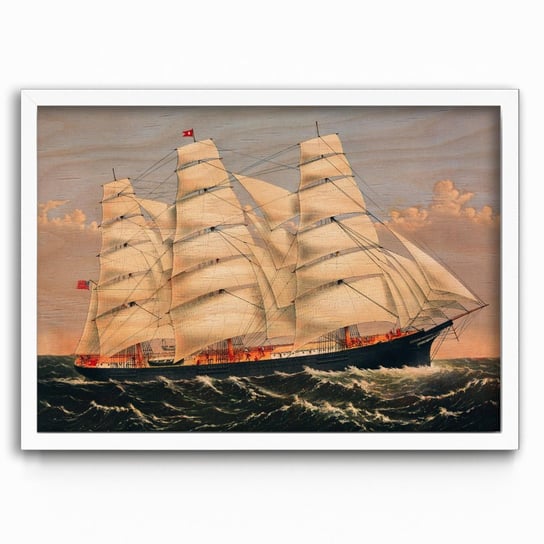 Plakat na drewnie Clipper Ship Three Brothers 30x40 Biala ramka / IkkunaShop IkkunaShop