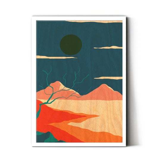 Plakat na drewnie Dark sun over the mountains 40x60 Biala ramka / IkkunaShop IkkunaShop