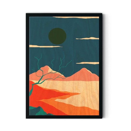 Plakat na drewnie Dark sun over the mountains 40x60 Czarna ramka / IkkunaShop IkkunaShop
