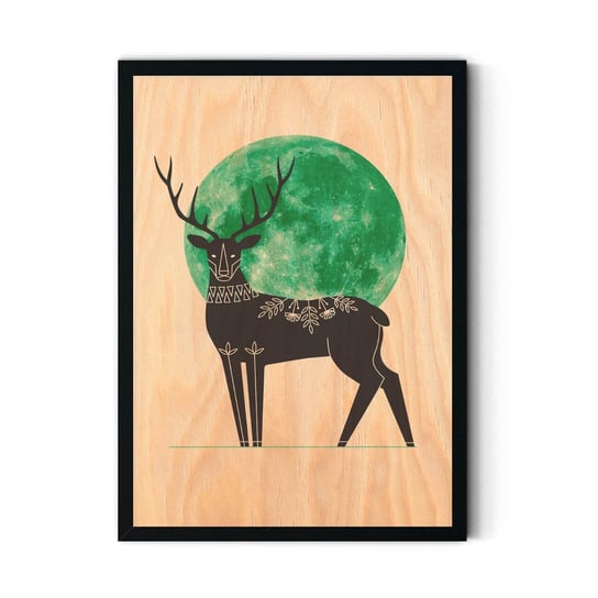 Plakat na drewnie Deer and Moon 40x60 Czarna ramka / IkkunaShop IkkunaShop