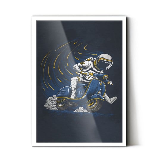 Plakat na metalu Astronaut riding vespa 30x40 Biala ramka / IkkunaShop IkkunaShop