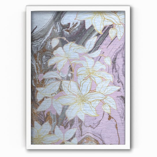 Plakat na metalu Beige Marble Flowers 40x60 Biala ramka / IkkunaShop IkkunaShop